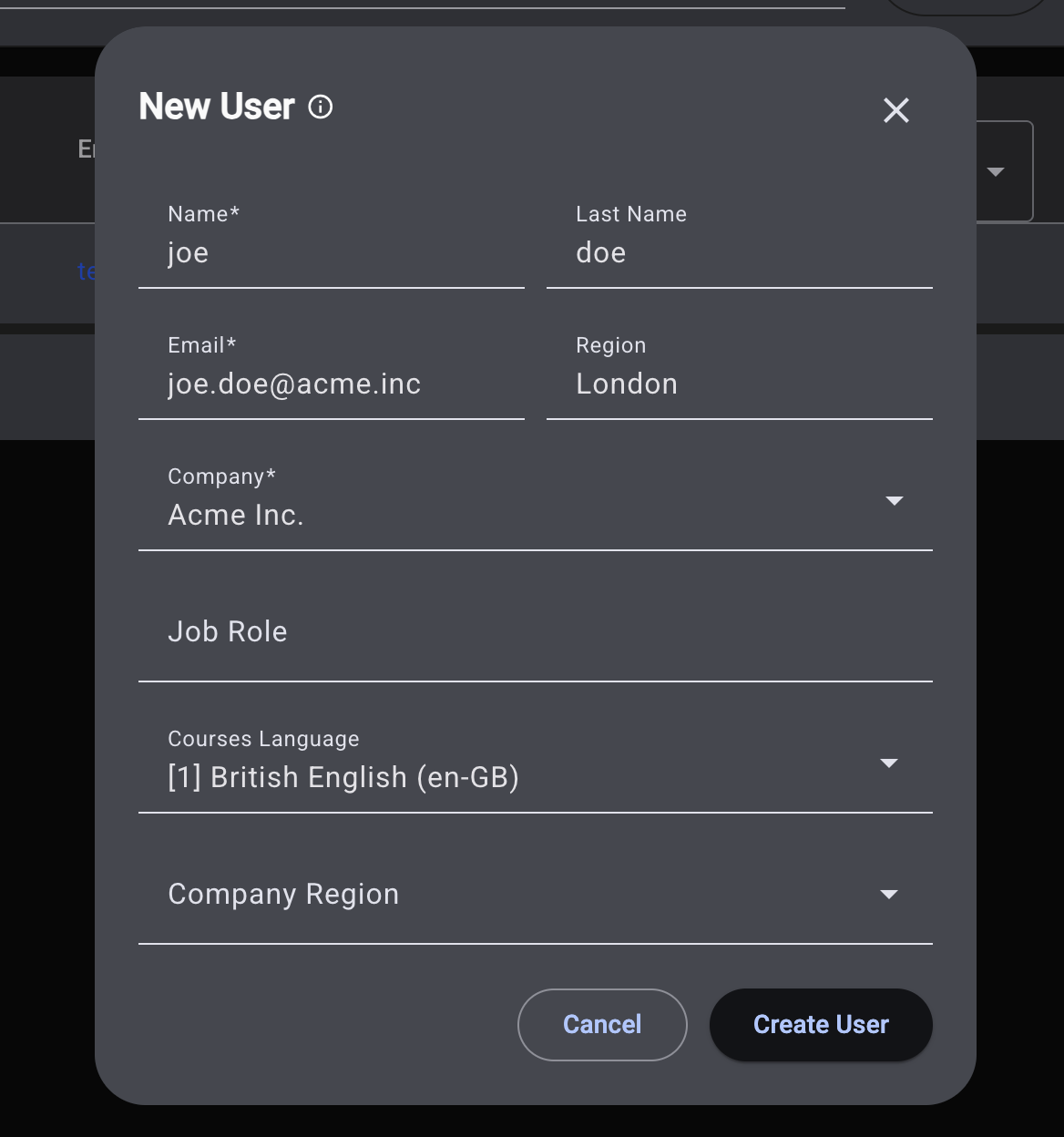 New user form