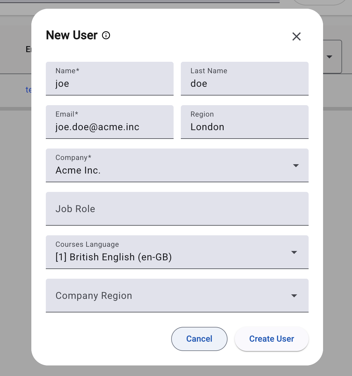 New user form
